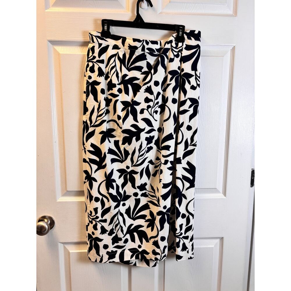 Time True XL Dark Navy Off-white Linen Skirt Pockets A-Line Floral